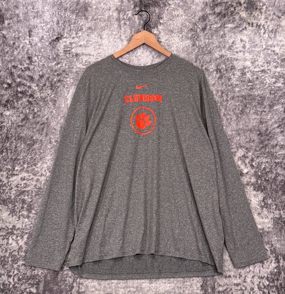 Nike Shirt XXL Mens Clemson Tigers Gray Long Sleeve Athletic Dri Fit